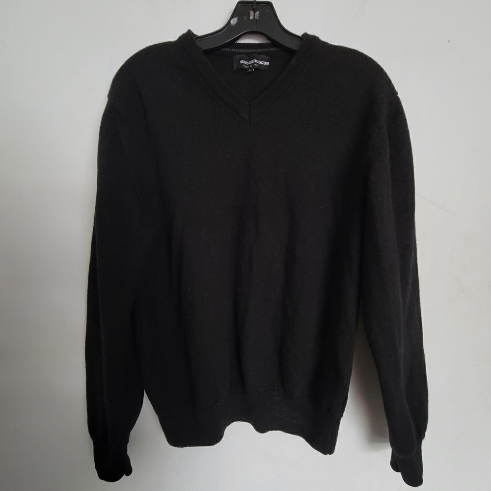 Marco Fiori Italy 100% Merino Wool Black V Neck Long Sleeve Sweater Size Large